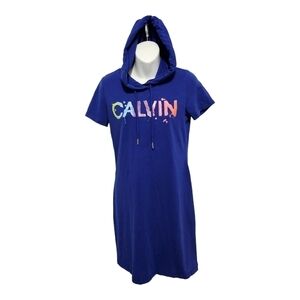Calvin Klein T-Shirt Dress S Hooded Blue Multicolor Logo Back to School